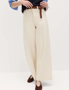Pintuck Wide Leg Ankle Grazer Jeans Ecru female - M&S - FashionsVida