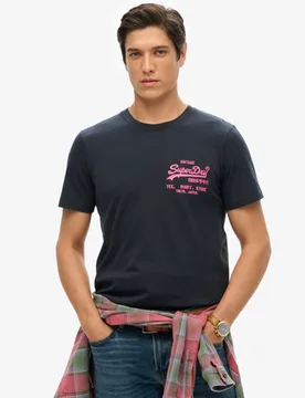 Superdry Herren Neonfarbenes T-shirt mit Vintage-logo Marineblau - Größe: Xxl - 44.99 - FashionsVida