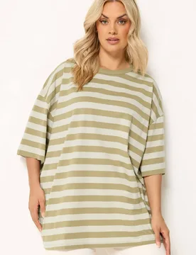 Women's Boxy Stripe T-Shirt in Natural Size: 18 - Natural - Size: 18 - Yours - FashionsVida