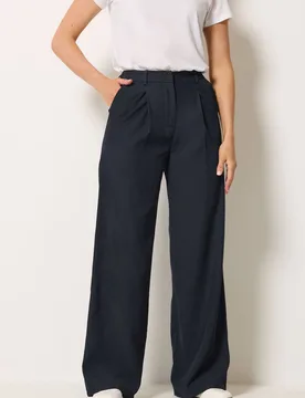 Women's Tall Pleated Wide Leg Trousers in Dark Navy Size: 12L - Dark Navy - Size: 12L - Long tall sally - FashionsVida