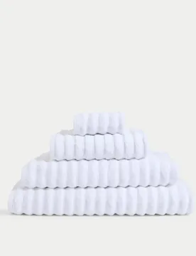 Pure Cotton Super Plush Ribbed Bath Towel White - M&S - FashionsVida
