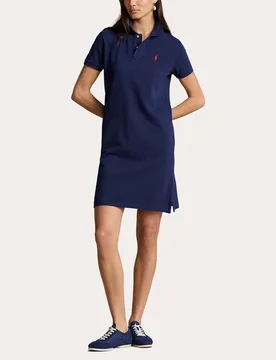 Abito corto blu Polo con collo a polo e maniche corte in piquè di cotone - Ralph Lauren - FashionsVida