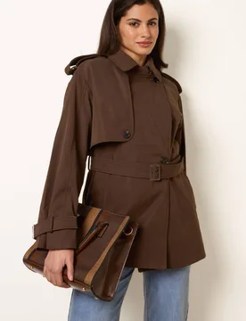 Women's Brown Short Trench Coat Size: Medium - Brown - Size: M - Blue Vanilla - FashionsVida
