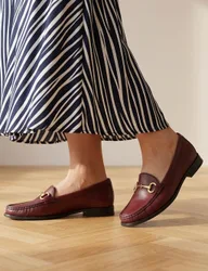 Leather Hardware Slip On Heeled Loafers Burgundy female
