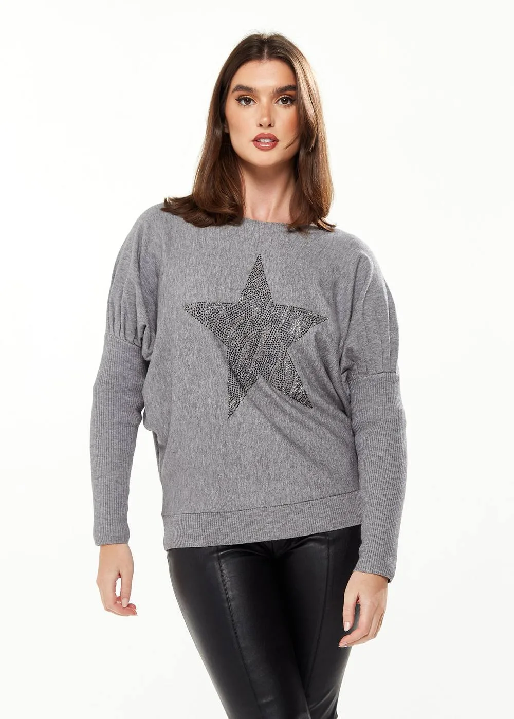 Women's Light Grey Jumper With Sparkly Zebra Star Size: Medium - Grey - Size: M - Liquorish - FashionsVida