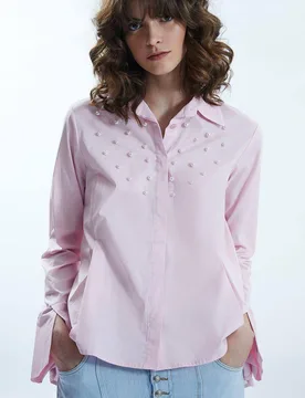 Women's Pearl Detail Shirt in Pale Pink Size: 8 - Pale Pink - Size: 8 - James Lakeland - FashionsVida