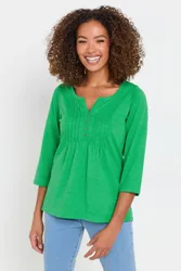 Women's Long Sleeve Henley Top in Green Size: 12 - Green - Size: 12