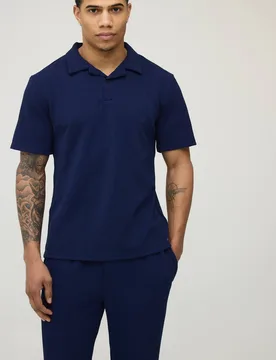 Men's Short Sleeve Jersey Herringbone Shirt & Trouser Set Navy Size Medium Navy M - boohooMAN - FashionsVida