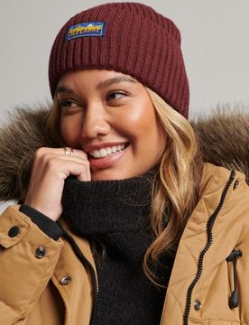 Superdry Damen Radar Beaniemütze aus Wollmischgewebe Rot - Größe: One Größe