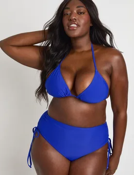 Womens Plus Tummy Control Ruched High Waist Bikini Bottom - Blue Polyamide - Size 24 Uk - Boohoo - FashionsVida