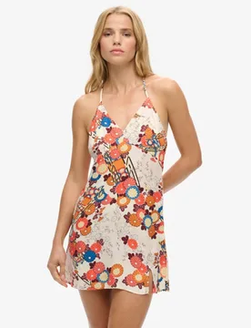Superdry Damen Mini-trägerkleid mit Print Creme - Größe: 42 - 79.99 - FashionsVida