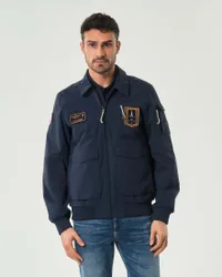 Giubbino pilota blu in tessuto tecnico leggero
