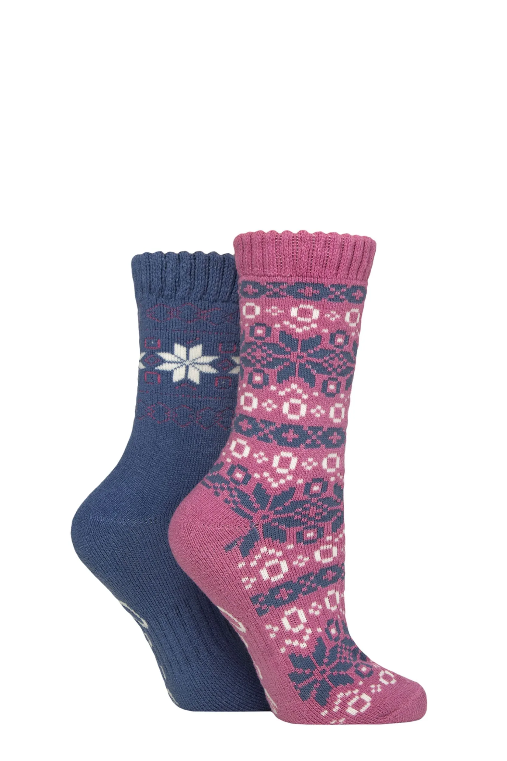 Women's 2 Pair Fairisle Brushed Thermal Boot Socks Rose / Blue 4-8 - Assorted - Size: Small - Jeep - FashionsVida