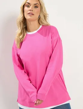 In-1 Crew Neck Sweatshirt - Bright Pink - Size: 22-24 - Yours - FashionsVida