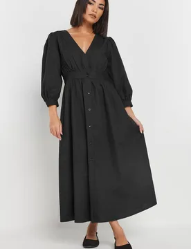 Women's Petite Button Midi Dress in Black Size: 8 - Black - Size: 8 - PixieGirl - FashionsVida