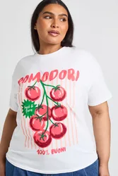 Womens Plus Pomodori Printed T Shirt - White Cotton - Size 16 Uk