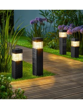 Solar-Wegleuchten „Rattan-Optik“, 2-teilig schwarz