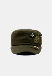 Kappe mit Perlenbesatz Khaki OS