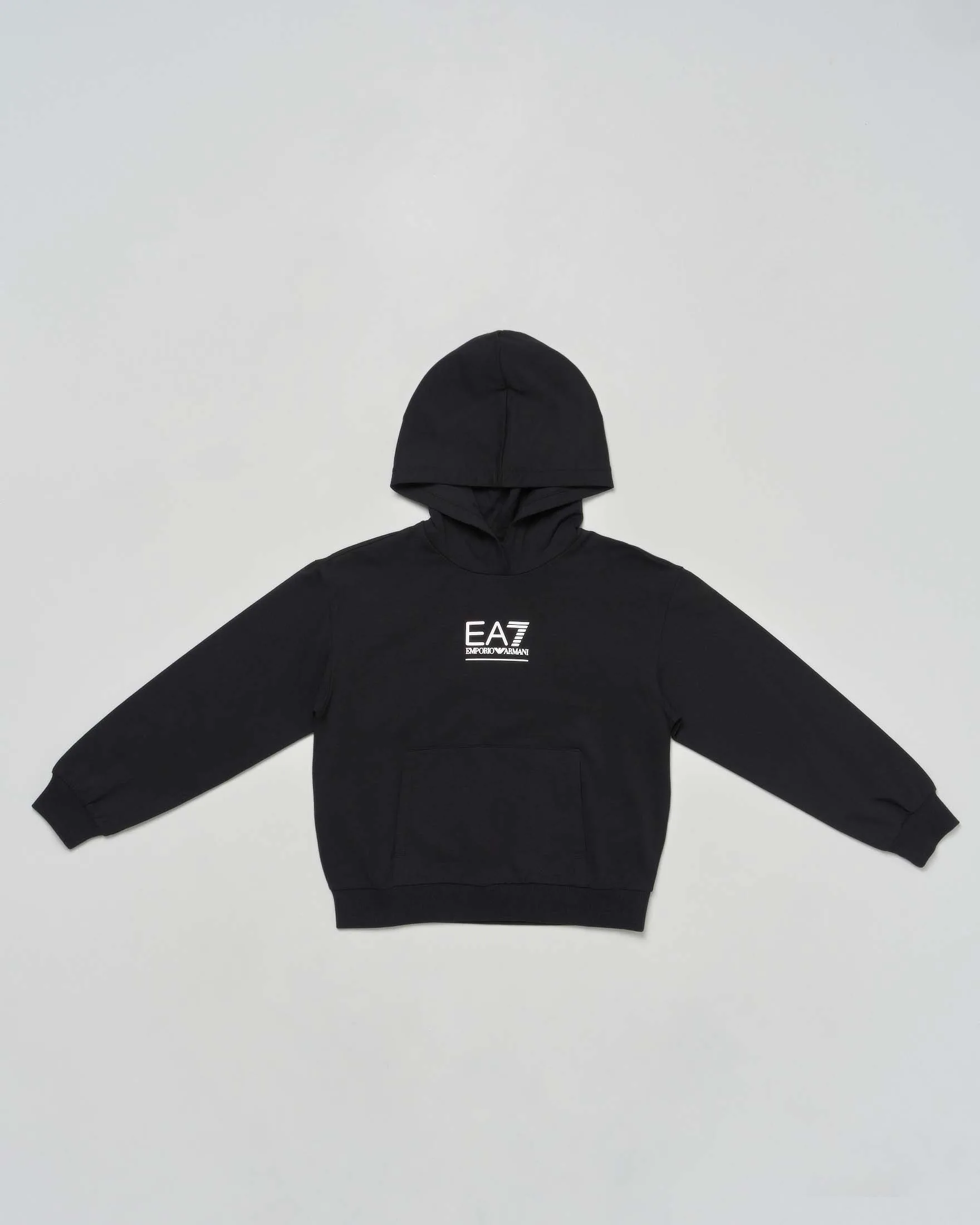 Felpa EA7 nera con cappuccio e logo monogram bianco - EA7 Junior - FashionsVida