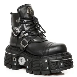 Unisex M-Tank007-S1 Black Leather Gothic Combat Platform Ankle Boots - Size Eu 42