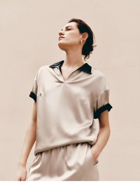 Donna Polo Seta Lavabile Elegante M