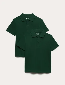 Pack Unisex Stain Resist School Polo Shirts (2-18 Yrs) Bottle Green male - M&S - FashionsVida
