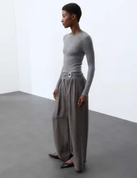 Pure Silk Gathered Waist Wide Leg Trousers Thunder female