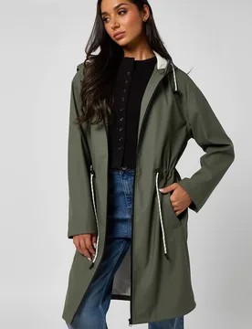 Women's Fishtail Raincoat in Khaki Size: 10 - Khaki - Size: 10 - Urban Bliss - FashionsVida