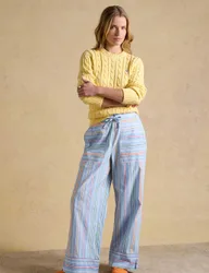 Pure Cotton Striped Wide Leg Trousers Blue Mix female