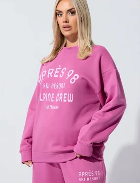 Women's 'Apres 98' Slogan Sweatshirt in Pink Size: 20 - Pink - Size: 20 - Yours - FashionsVida