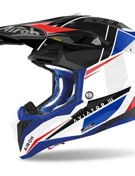 Casco Moto Cross Enduro AVIATOR 3 PUSH Blu Rosso Lucid taglia L - Airoh - FashionsVida
