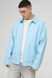 Herren Offizielle Oversized PU-geprägte Bomberjacke mit Kragen Light Blue Größe XL