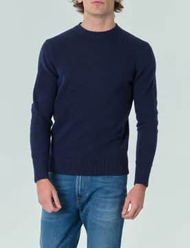 Maglione girocollo blu tinta unita in lana finezza 7 - Priority House - FashionsVida