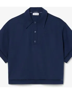 Polo de mujer oversized de sarga vaporosa en azul de manga corta - Lacoste - FashionsVida