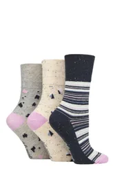 Women's 3 Pair Cotton Patterned and Striped Socks Summery Terazzo 4-8 - Multi Coloured - Size: Small