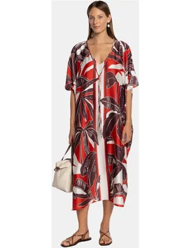 Caftán con estampado de inspiración tropical y cuello en "V" con detalle de lazada - Naulover - FashionsVida