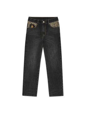 Leopard Print Panel Astro Denim Pants