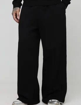 Mens Tall Basic Extreme Wide Leg Jogger - Black Cotton - Size Large - boohooMAN - FashionsVida