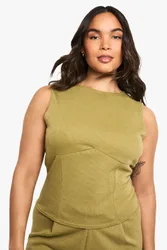 Womens Plus Knitted Seam Detail Top - Green Polyamide - Size 22 Uk