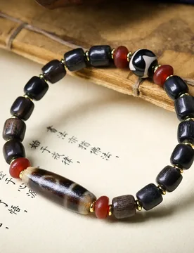 Original design black ram's horn single-ring bracelet playthings three-eyed tiger's tooth dzi agate ethnic style string - Aliexpress - FashionsVida