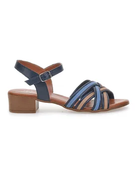 Sandali Blu e Marroni con Tacco a Blocco in Vera Pelle 243110 41 - PITTARELLO LOOK - FashionsVida