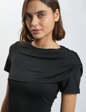 Women's Viscose Jersey Wrap Overlay Top in Black Size: XS - Black - Size: XS - Karen millen - FashionsVida