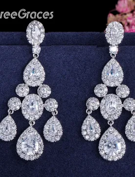 ThreeGraces Luxury Bridal CZ Jewelry Brilliant Cubic Zirconia Crystal Long Dangling Wedding Chandelier Earrings for Brides ER168 - Aliexpress - FashionsVida