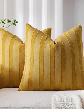 Pieza/2 piezas Funda de almohada a rayas 3D en color amarillo mostaza (sin incluir el relleno de la almohada), funda de almohada suave y cómoda de me - Shein - FashionsVida