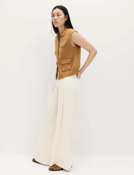 High Waisted Pleated Palazzo Jeans Ecru female - M&S - FashionsVida