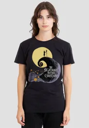 Women's The Nightmare Before Christmas Moon Silhouette T-Shirt, Black Size: Large - Black - Size: L