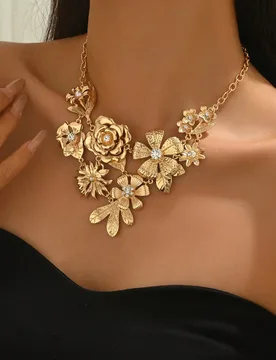 Fashionable Retro Creative Geometry Double Layer Flower Large Pendant Necklace for Women Daily Wear Party Travel Gift Jewelry - Aliexpress - FashionsVida