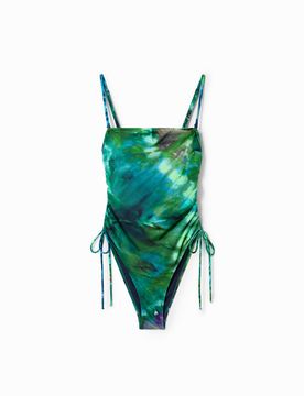 Bañador bandeau tie-dye, Mujer, Verde, XS