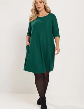 Women's Drape Pocket Dress in Bottle Green Size: 20 - Bottle Green - Size: 20 - Yours - FashionsVida