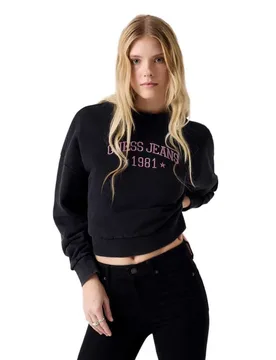 Jeans Felpa W6rq0kcpr1 Cropped Jet Black / Multicolor XS - Guess - FashionsVida